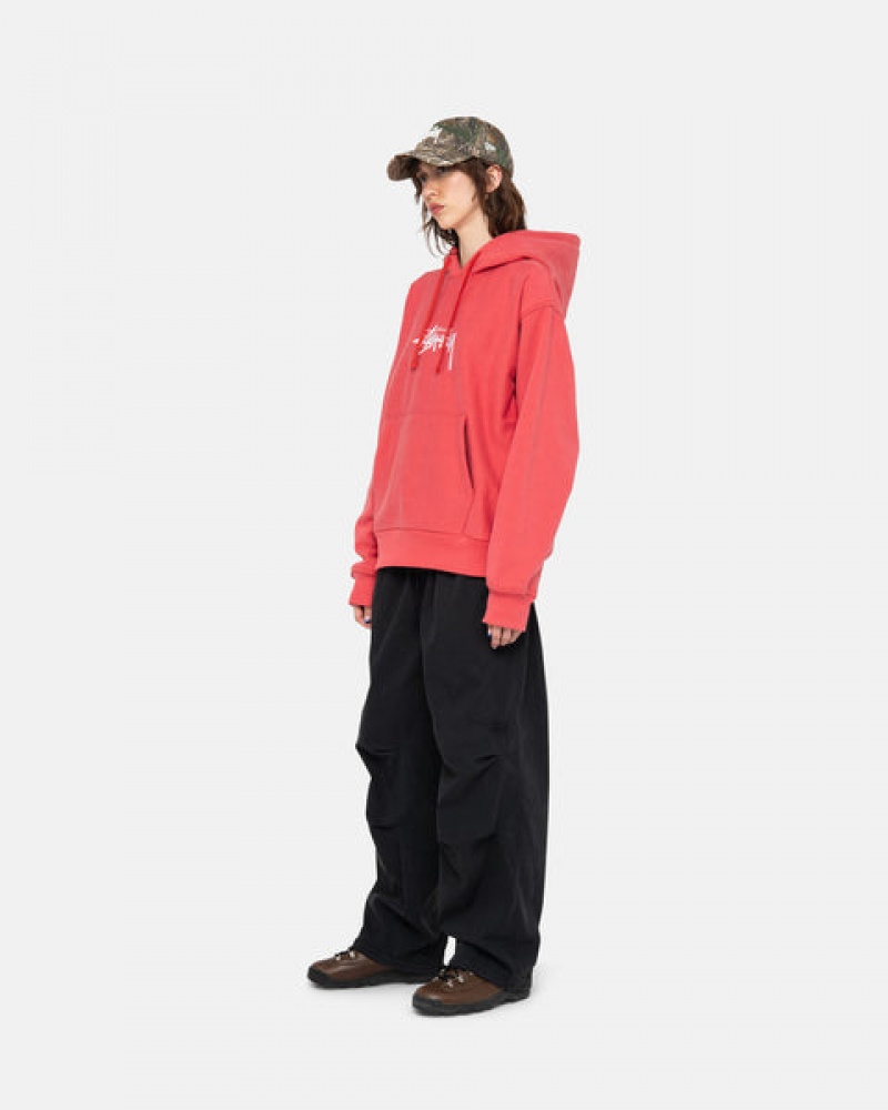 Red Stussy Stock Logo Applique Hood Men's Sweatshirts Jakarta | Indonesia AYG-0717