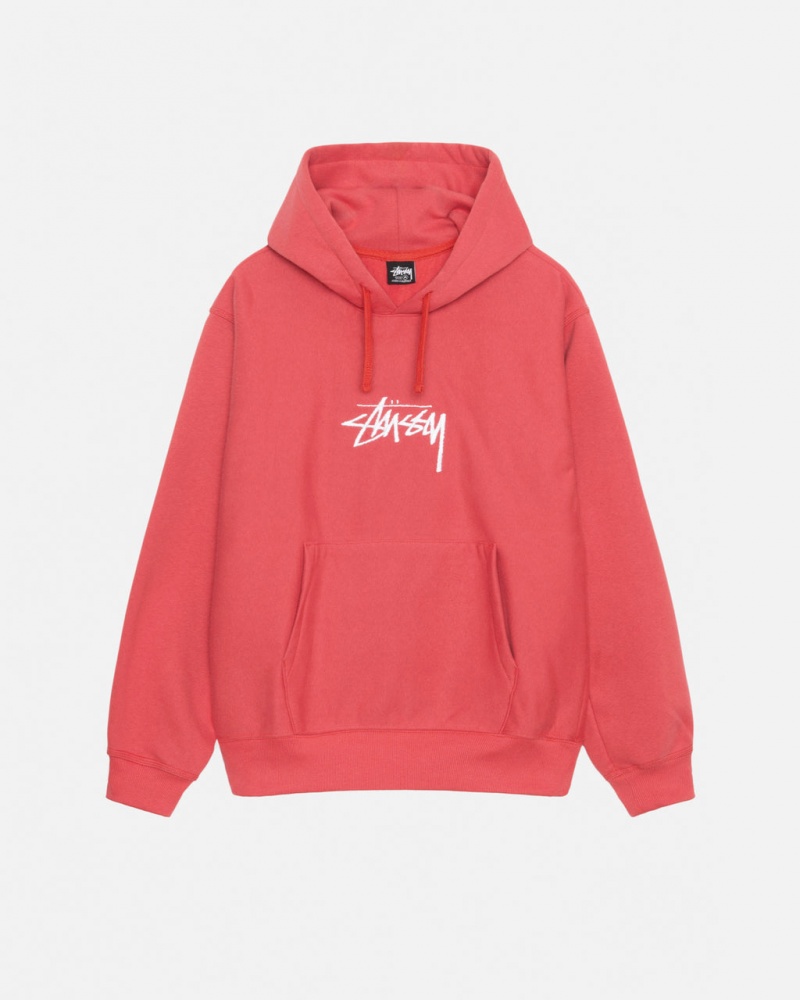 Red Stussy Stock Logo Applique Hood Men\'s Sweatshirts Jakarta | Indonesia AYG-0717