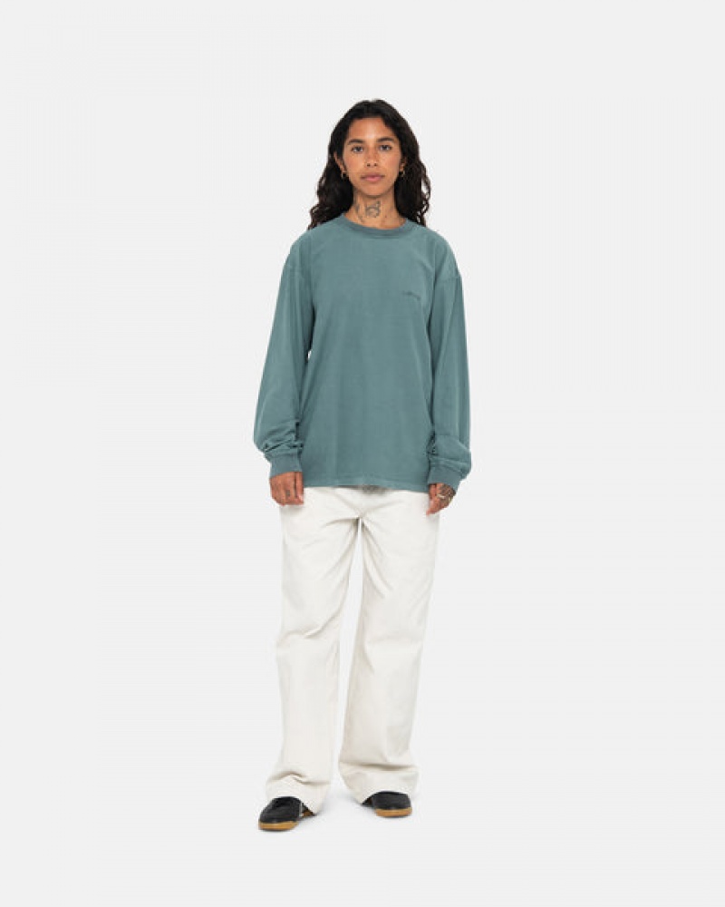 Turquoise Stussy Lazy Ls Tee Men's Tees Jakarta | Indonesia PFA-2556