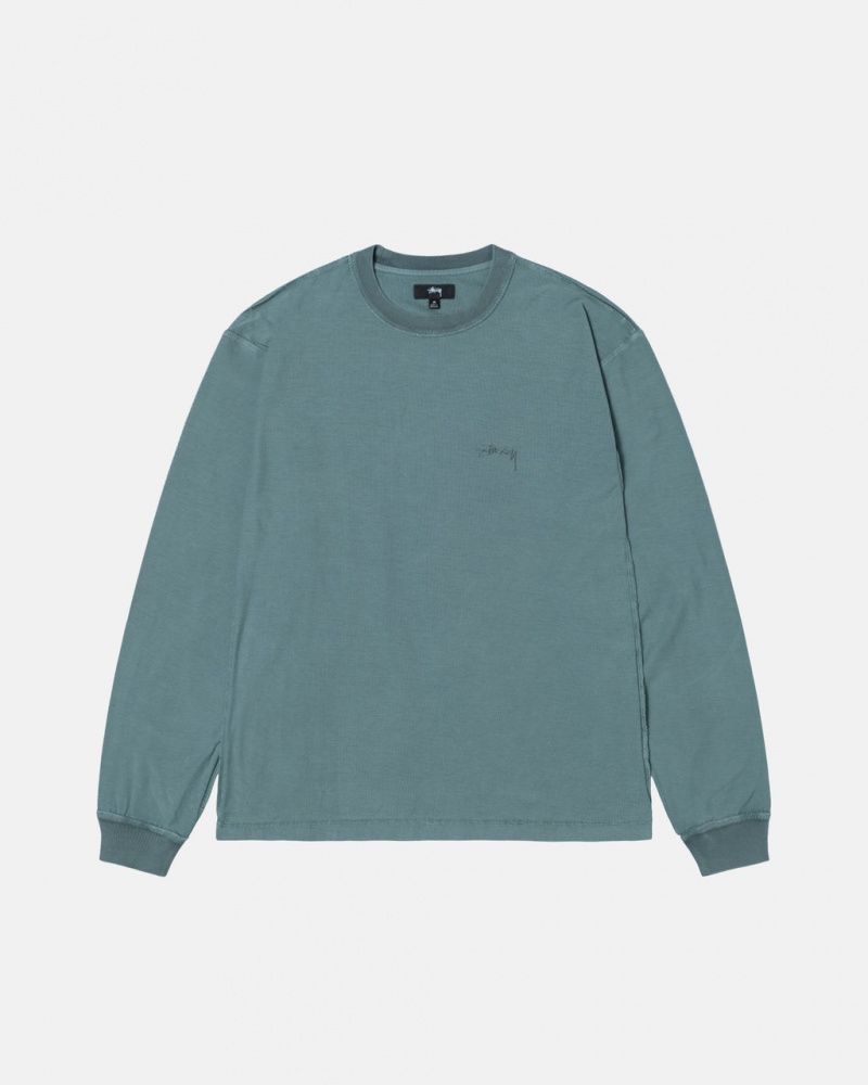 Turquoise Stussy Lazy Ls Tee Men\'s Tees Jakarta | Indonesia PFA-2556