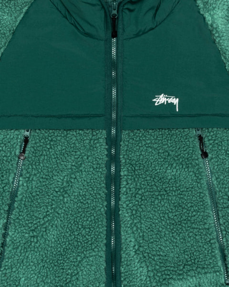 Turquoise Stussy Sherpa Paneled Hooded Jacket Women's Jackets Jakarta | Indonesia NWX-8042