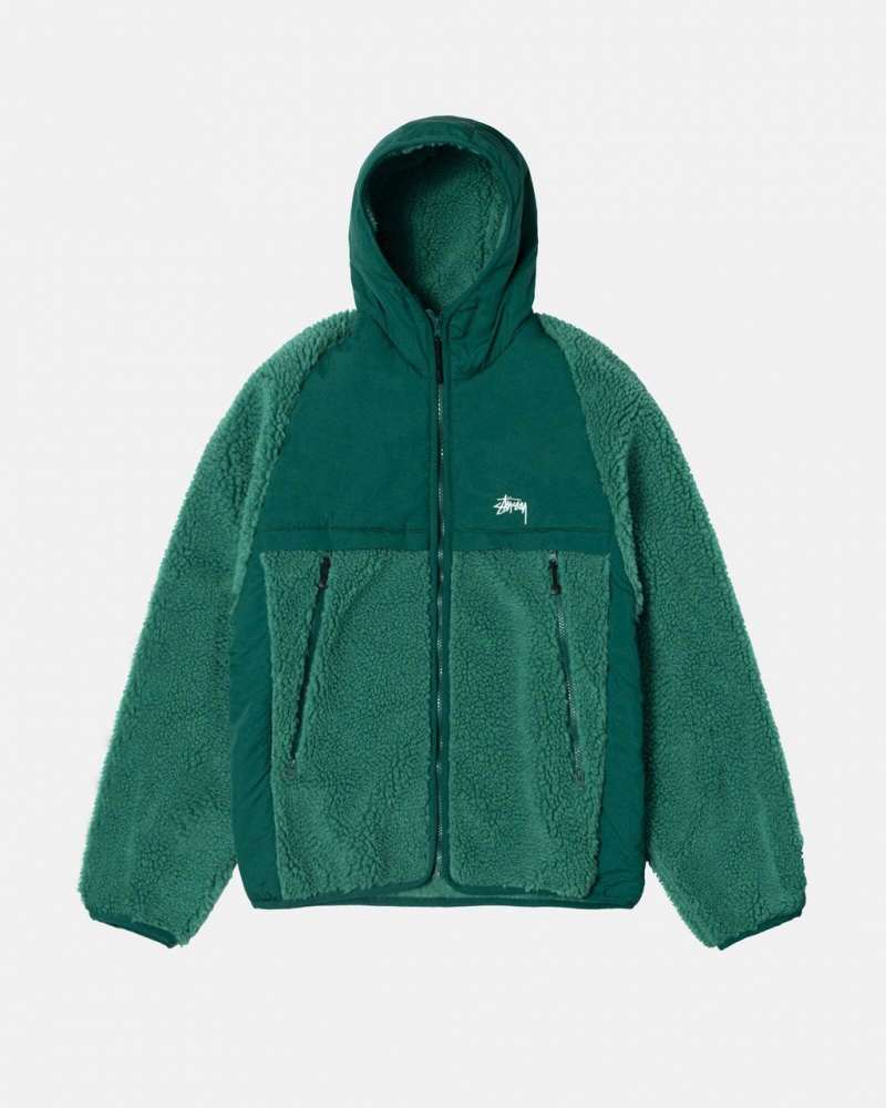 Turquoise Stussy Sherpa Paneled Hooded Jacket Women\'s Jackets Jakarta | Indonesia NWX-8042