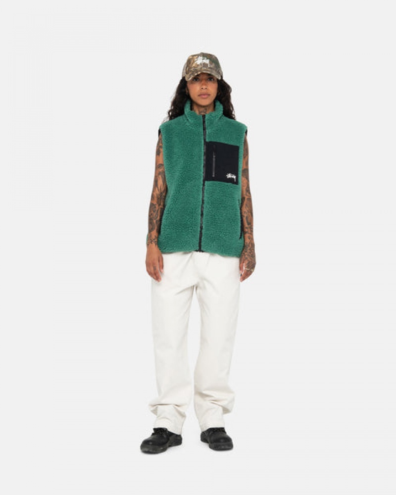 Turquoise Stussy Sherpa Reversible Vest Men's Vest Jakarta | Indonesia HCL-2717