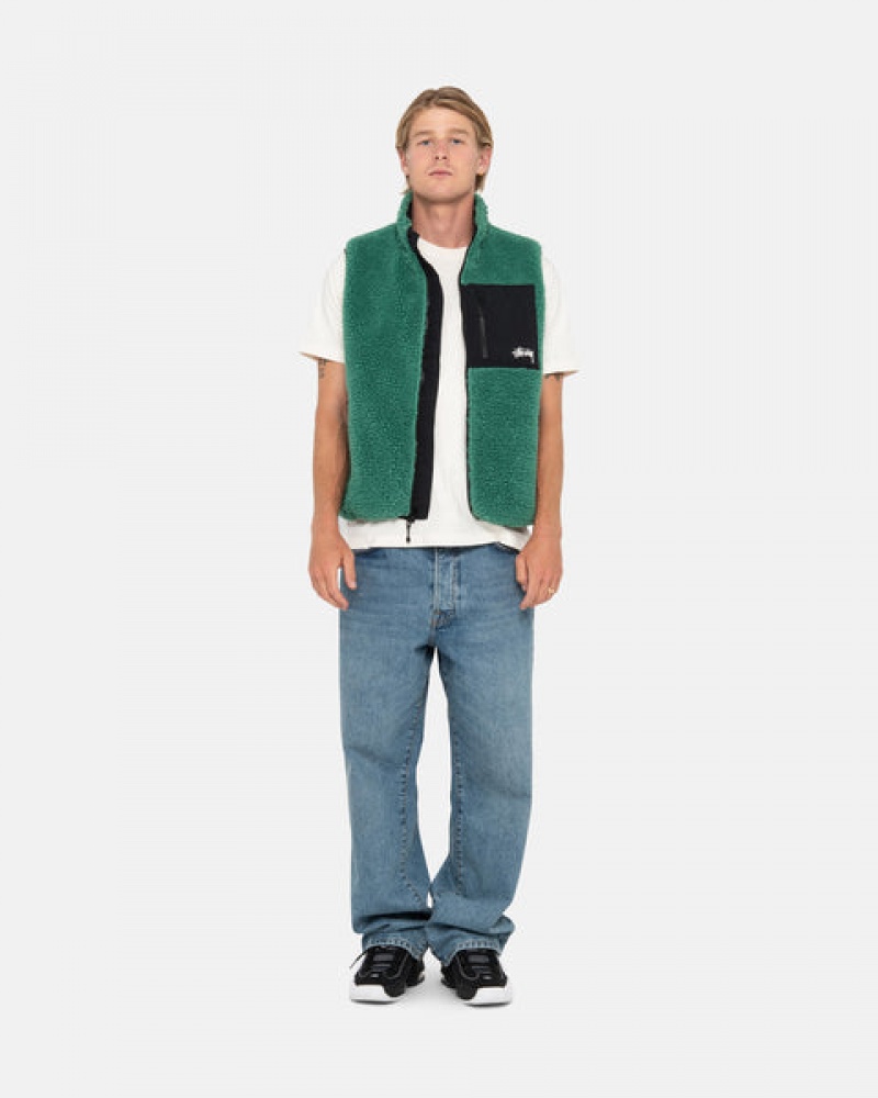 Turquoise Stussy Sherpa Reversible Vest Men's Vest Jakarta | Indonesia HCL-2717