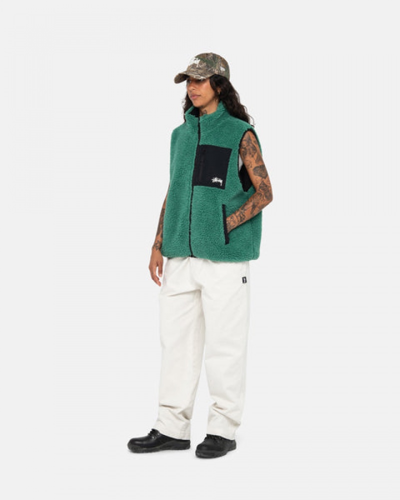 Turquoise Stussy Sherpa Reversible Vest Men's Vest Jakarta | Indonesia HCL-2717