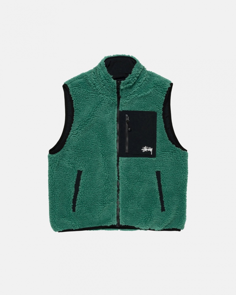 Turquoise Stussy Sherpa Reversible Vest Men\'s Vest Jakarta | Indonesia HCL-2717