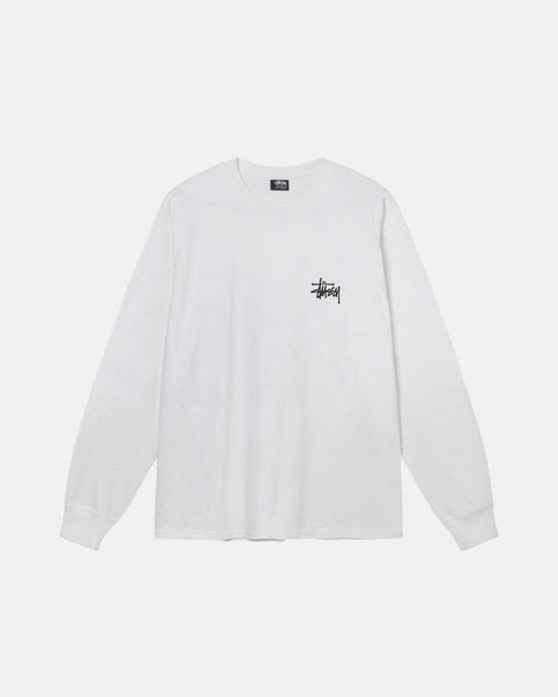 White Stussy Basic Stussy Ls Tee Men's Tees Jakarta | Indonesia NDZ-1423