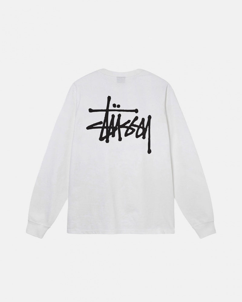 White Stussy Basic Stussy Ls Tee Men\'s Tees Jakarta | Indonesia NDZ-1423