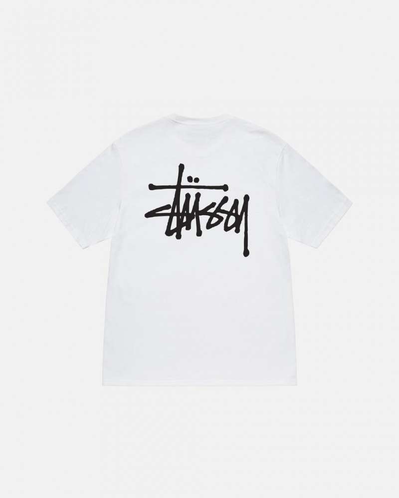 White Stussy Basic Stussy Tee Men\'s Tees Jakarta | Indonesia ESB-3111