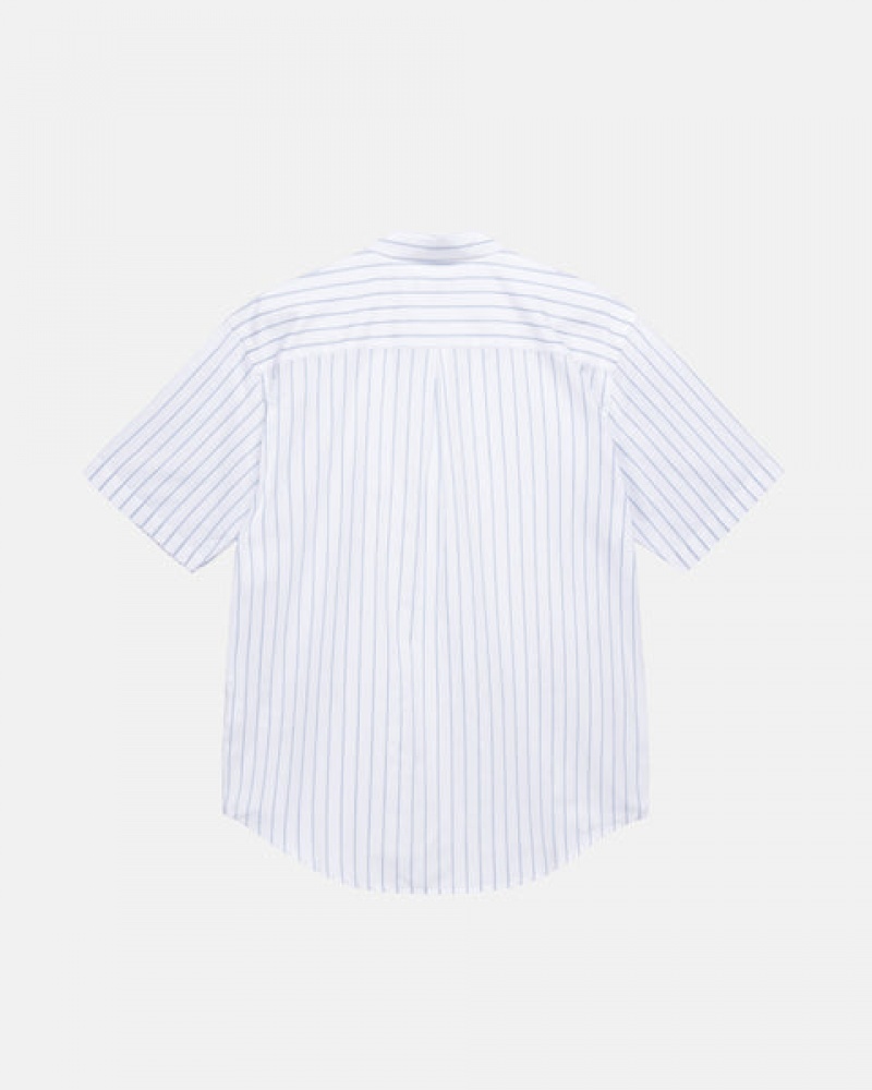 White Stussy Boxy Striped Shirt Men's Shirts Jakarta | Indonesia CIY-4381