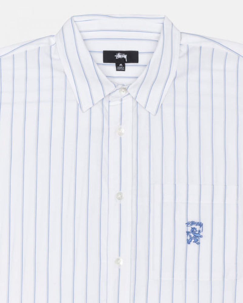 White Stussy Boxy Striped Shirt Men's Shirts Jakarta | Indonesia CIY-4381