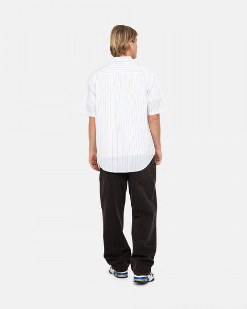 White Stussy Boxy Striped Shirt Men's Shirts Jakarta | Indonesia CIY-4381