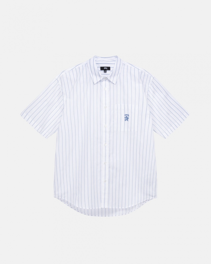 White Stussy Boxy Striped Shirt Men\'s Shirts Jakarta | Indonesia CIY-4381