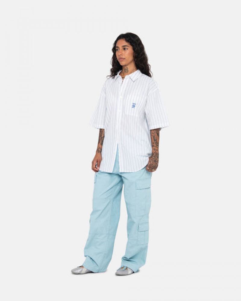 White Stussy Boxy Striped Shirt Women's Shirts Jakarta | Indonesia CRN-6719