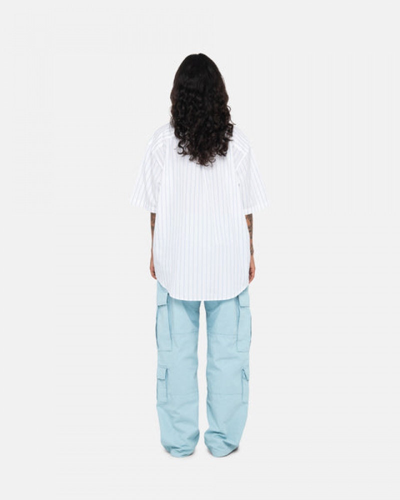 White Stussy Boxy Striped Shirt Women's Shirts Jakarta | Indonesia CRN-6719