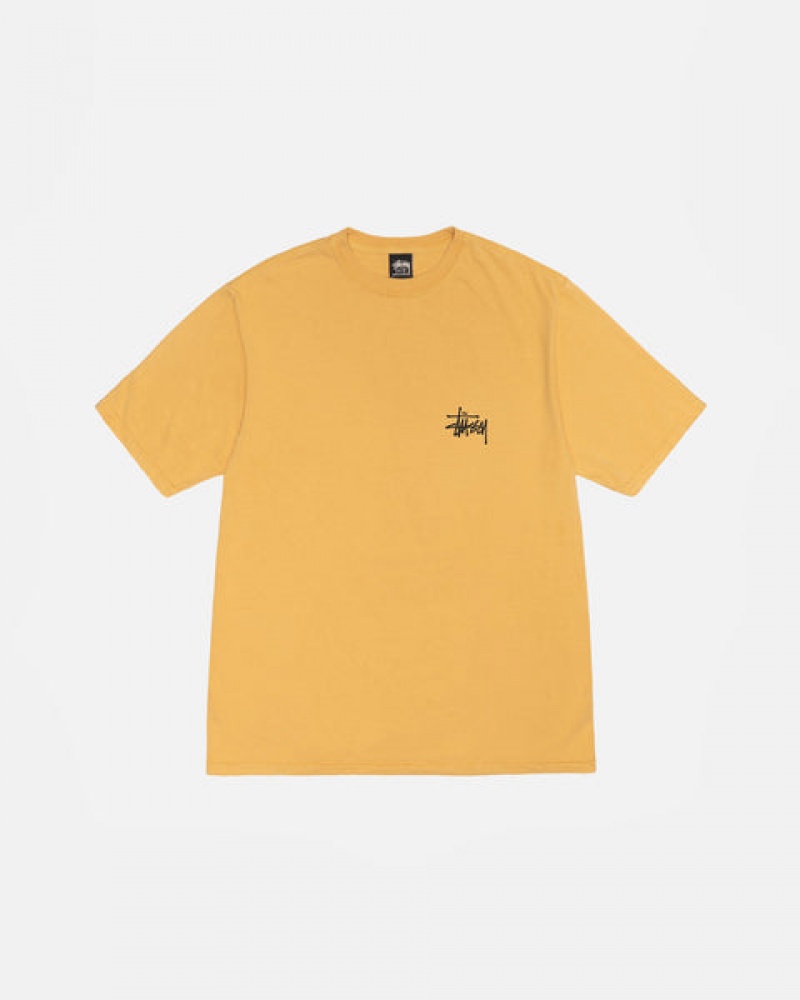 Yellow Stussy Basic Stussy Tee Pigment Dyed Men's Tees Jakarta | Indonesia SHP-3734