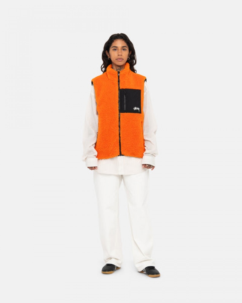 Yellow Stussy Sherpa Reversible Vest Men's Vest Jakarta | Indonesia OAP-5433