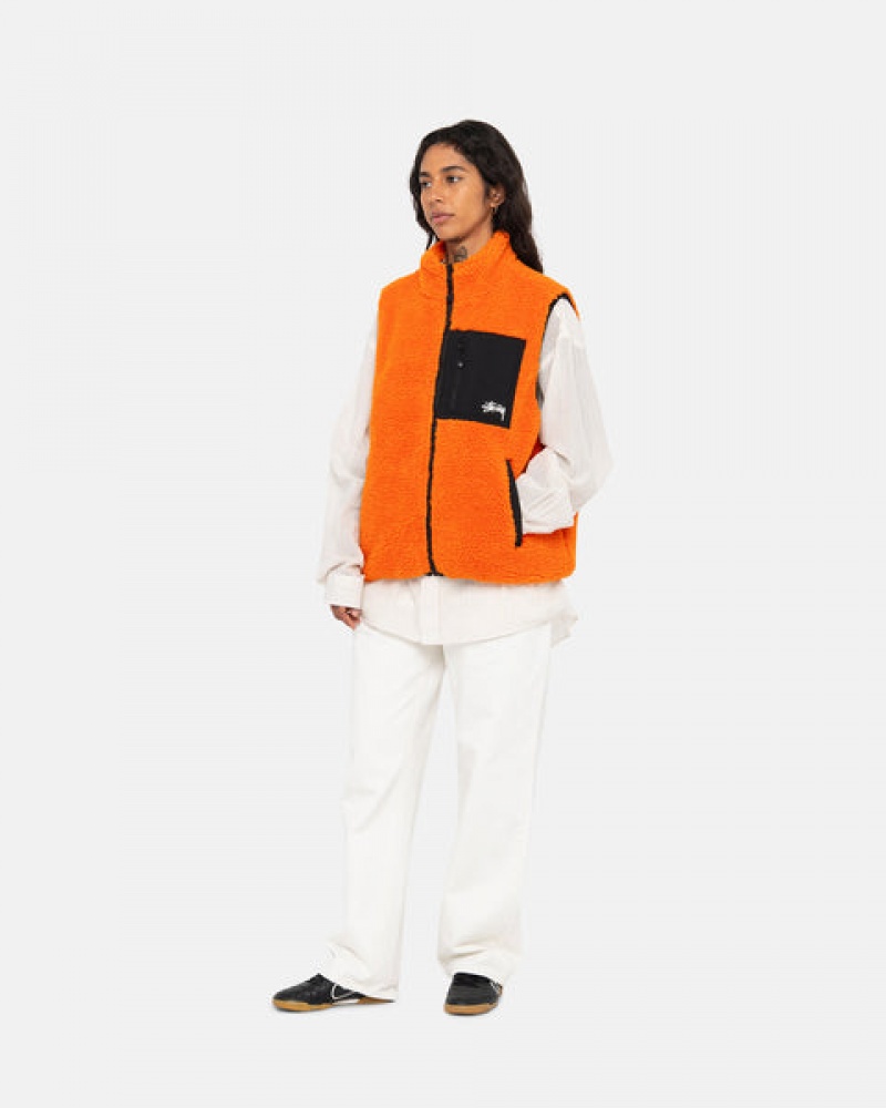 Yellow Stussy Sherpa Reversible Vest Men's Vest Jakarta | Indonesia OAP-5433