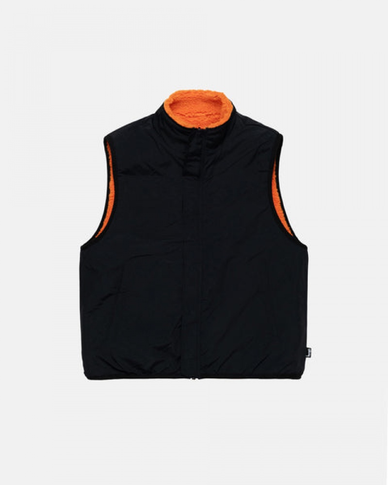 Yellow Stussy Sherpa Reversible Vest Men's Vest Jakarta | Indonesia OAP-5433